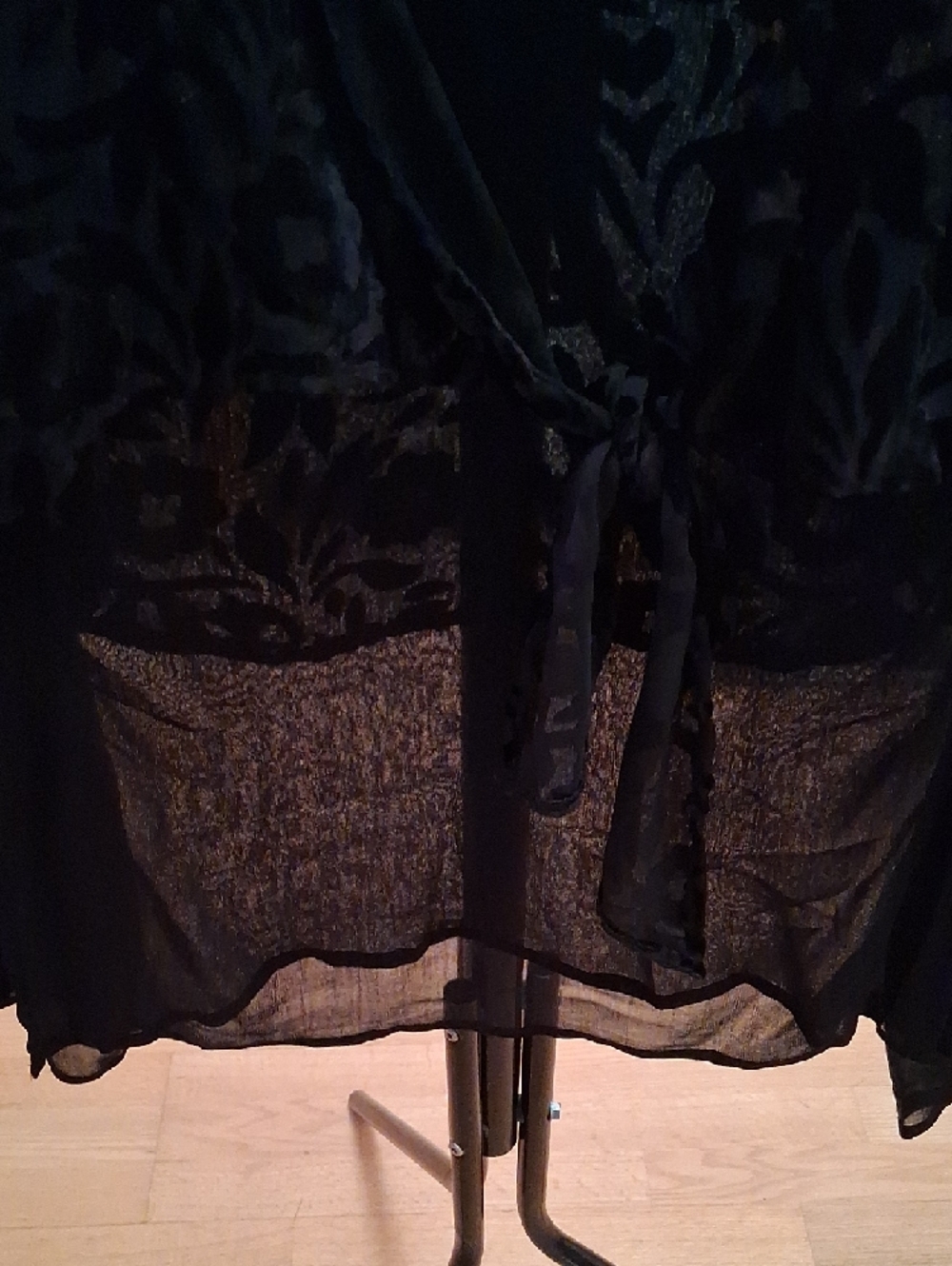 Sheer Black Velvet Burnout Tie-Front Blouse - Picture 4 of 9